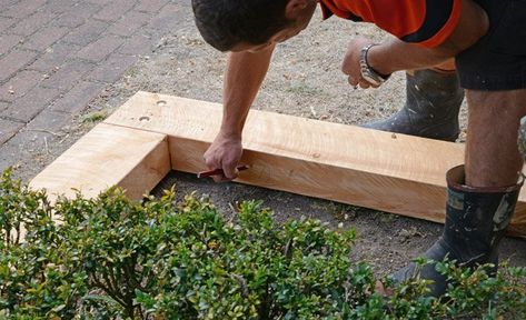 Wooden Garden Borders, Timber Retaining Wall, Wooden Garden Edging, Garden Beds Layout, Raised Garden Beds Layout, Landscape Design Backyard, Garden Edge, Patio Edging, Building A Retaining Wall