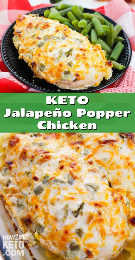 Keto Jalapeño Popper Chicken Breasts - How 2 Do Keto Low Calorie Chicken Breast Recipes, Jalepeno Chicken Recipes, Jalapeno Chicken Recipes, Keto Pork Chops, Low Calorie Chicken, Popper Chicken, Jalapeno Popper Chicken, Bariatric Diet, Jalapeno Recipes