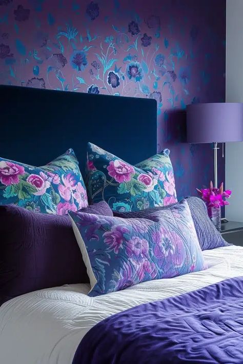 Purple And Navy Bedroom, Navy And Purple Bedroom, Purple And Blue Bedroom Ideas, Baby Blue Room Ideas, Blue And Purple Bedroom Ideas, Teal And Purple Bedroom, Turquoise And Purple Bedroom, Purple And Blue Room, Blue Purple Bedroom