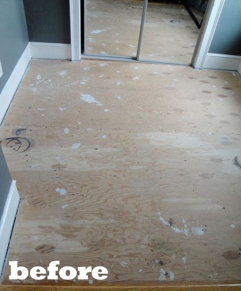 Before & After: Kim & Cara's Painted Plywood Floor Plywood Flooring Diy, Painting Plywood, Painted Plywood Floors, Plywood Subfloor, Painted Plywood, Painted Wood Floors, Plywood Floor, Cheap Flooring, Painted Bedroom Furniture