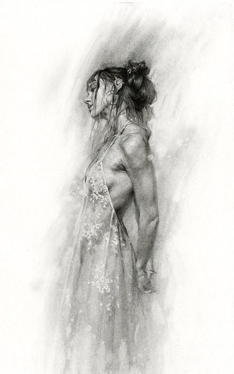 DRAWINGS Jeremy Mann Black and white sketch of a woman in a floral dress, looking to the side with loose hair, showcasing artistic elegance. | Sky Rye Design Charcoal Art Body Figure Drawing, Human Anatomy Art Reference, Jeremy Mann Art, Traditional Art Drawing, Figure Drawing Practice, Sketch Woman, Charcoal Artwork, Looking To The Side, Woman Sketch