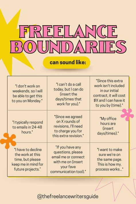 Boundaries At Work Sound Like, What Is Freelancing, Freelance Tips & Advice, Graphic Design Freelance Tips, Boundaries Sound Like, Freelance Writer Aesthetic, Freelance Quotes, Freelancer Quotes, Graphic Design Freelance