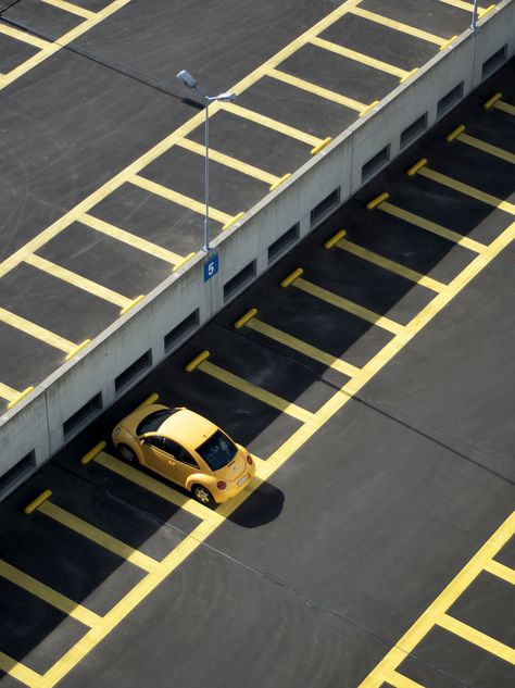 Yellow. Panning Photography, Parking Lot Striping, Good Looking Cars, Airport Parking, Beetle Car, Park Pictures, Empty Spaces, Car Images, Car Camera