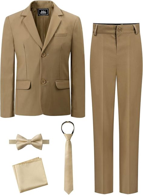 Amazon.com: A&J DESIGN Boys Suit Size 10 Tuxedo Suit Wedding Outfit Khaki: Clothing, Shoes & Jewelry Boy Suspenders Outfit, Boys Ring, Baby Boy Suspenders, Kids Wedding Outfits, J Design, Boys Formal, Toddler Suits, Suspenders For Boys, Gentleman Outfit