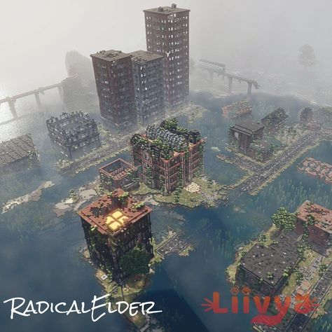 Minecraft Dystopian City, Abandoned Minecraft Builds, Minecraft Apocalypse Build, Minecraft Apocalypse, City In Minecraft, Destroyed City, Apocalyptic City, Post Apocalyptic City, Broken City