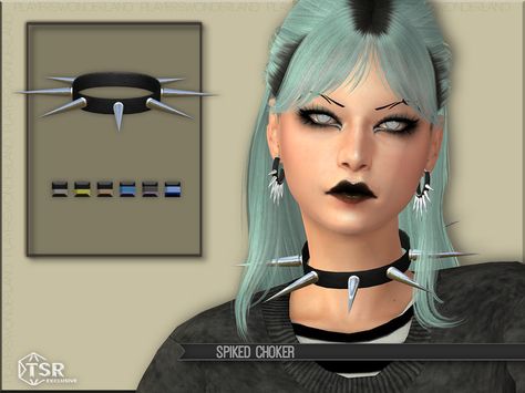 Sims 4 Spiked Choker, Sims 4 Goth Necklace, Sims 4 Goth Jewelry, Pastel Goth Sims 4 Cc, Sims 4 Cc Choker, Sims 4 Choker, Sims 4 Necklace Cc, Sims 4 Cc Goth, Goth Belt