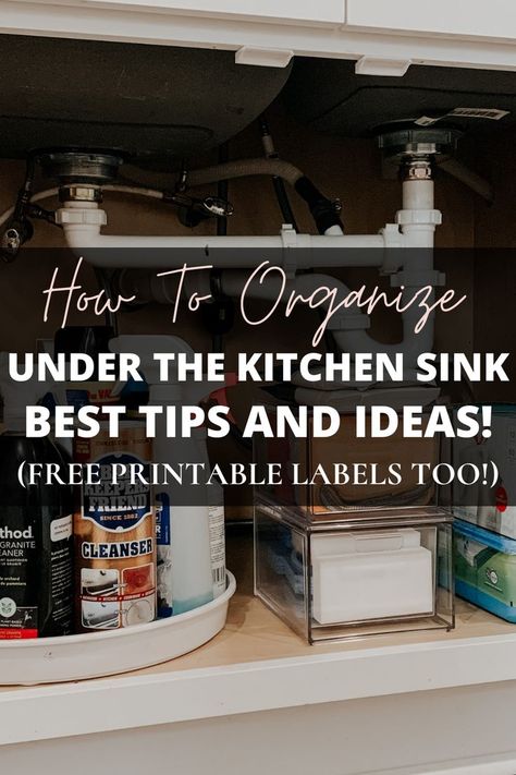 Learn how to organize under your kitchen sink this weekend with this super fool-proof guide to finally declutter and have a useable space! The best kitchen sink organization ideas & storage… Under Sink Ideas Kitchen, Organization Under Sink Kitchen, Under Sink Organization Kitchen Ikea, Best Under Sink Organization, Kitchen Sink Storage Under The, Home Edit Under Kitchen Sink, How To Organize Narrow Kitchen Cabinets, Organizing Under Kitchen Sink With Garbage Disposal, Organization Ideas For The Home Kitchen Cabinets Under Sink