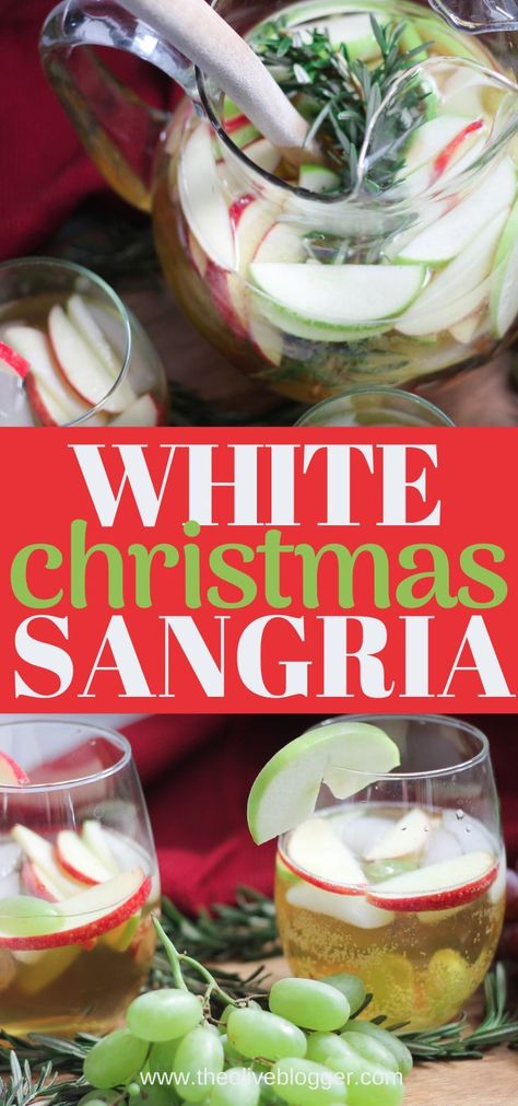 White Christmas Sangria Recipe with apples, grapes and sparkling apple juice - a delicious holiday cocktail that is easy to make!  #cocktails #cocktailrecipes #sangria #christmascocktails Sangria Recipes White, White Christmas Sangria Recipe, White Christmas Sangria, Sparkling Apple Juice, Recipe With Apples, Christmas Sangria Recipes, Dreamy Christmas, Christmas Sangria, Easy To Make Cocktails