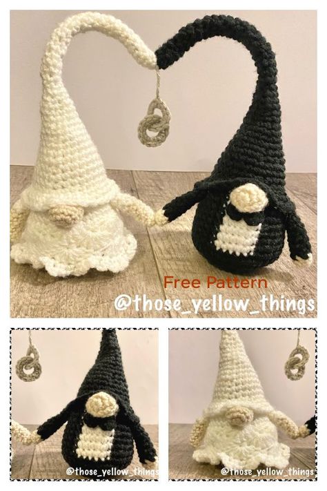 Wedding Gnomes, Crochet Gnomes Pattern Free, Crochet Wedding Gift, Wedding Crochet Patterns, Crochet Patterns Ideas, Winter Session, Crocheted Fox Pattern, Wedding Doll, Crochet Wedding