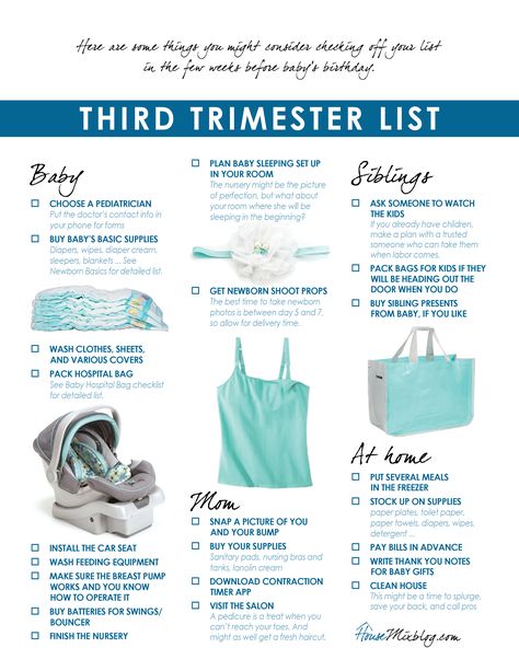 Preparing for baby: Third trimester checklist printable Trimester Checklist, Third Trimester Checklist, Checklist Printable, Baby Checklist, Getting Ready For Baby, Baby Planning, Baby Advice, Baby Prep, Preparing For Baby