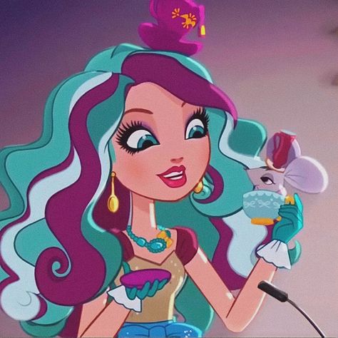 I have a tea-rrific idea! Madeline Hatter Icon, Maddie Hatter, Madeline Hatter, Ever After High, Chapter 1, Cartoon Character, Ever After, Purple, Hair