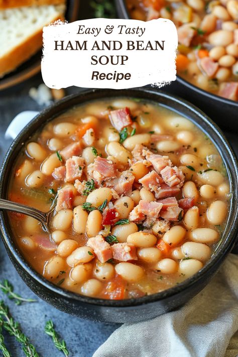 Easy Ham And Bean Soup Crockpot, Ham N Beans Recipe, Ham And Bean Soup Without Ham Bone, Ham And Bean Stew, Ham And Bean Soup Recipes Instant Pot With Canned Beans, Ham Bean Soup Stove Top, Ham And Great Northern Bean Soup Recipes, Basic Ham And Bean Soup, Ham And Cannellini Bean Soup