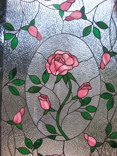 Stained Glass Patterns Round, Flowers Stained Glass Patterns, Rose Glass Painting, Floral Stained Glass Patterns, Rose Stained Glass Pattern, Stain Glass Windows, Stained Glass Garden, Stone Sinks, Diy Stained Glass Window