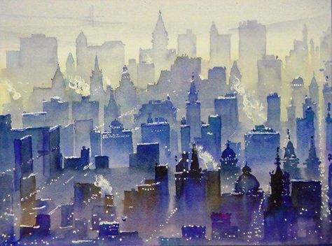 Watercolour Japanese, Cityscape Paintings, Watercolor City, Japanese Watercolor, Building Painting, Watercolor Architecture, Abstract City, City Painting, Cityscape Art