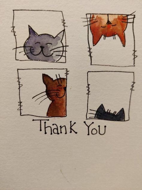 Cat Thank You Card, Watercolor Cat Easy, Festa Rock Roll, Watercolor Birthday Cards, Diy Watercolor Painting, Watercolor Painting Techniques, Watercolor Cat, Watercolor Paintings Tutorials, Watercolor Art Lessons