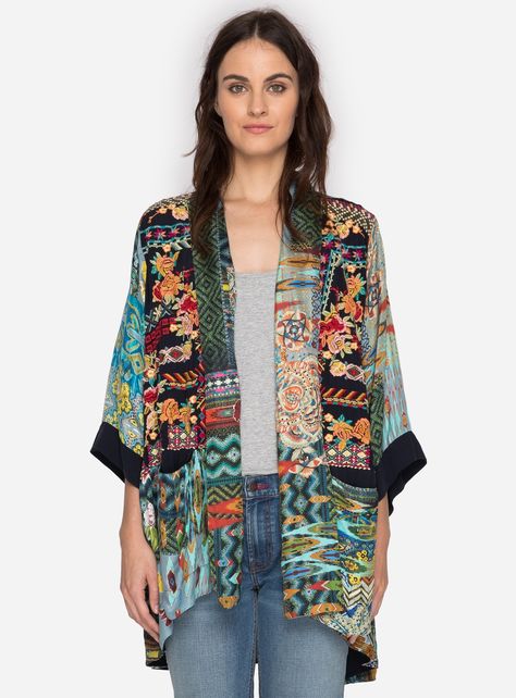 Koben Canvas Embroidered Kimono Multi Look Kimono, Johnny Was Clothing, Kimono Online, Floral Print Kimono, Velvet Kimono, Embroidered Kimono, Casual Kimono, Silk Outfit, Boho Kimono