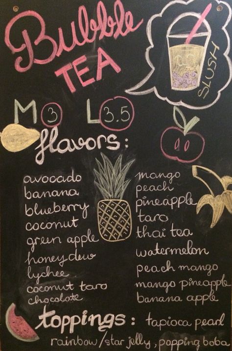 Bubble tea menu board Tea Menu Board, Boba Business, Boba Flavors, Menu Board Diy, Bubble Tea Menu, Bubble Drink, Menu Board, Peach Mango, Boba Tea