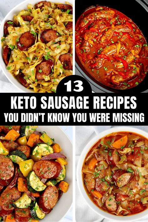 These sausage recipes have amazing flavor and are prepared in a variety of different ways.  And because they're all made using healthy low carb ingredients, these are recipes you can feel good about serving your family. Keto Sausage Recipes, Jimmy Dean Sausage Recipes, Slow Cooker Sausage Recipes, Hot Sausage Recipes, Healthy Sausage Recipes, Keto Sausage Recipe, Beef Sausage Recipes, Andouille Sausage Recipes, Ground Sausage Recipes