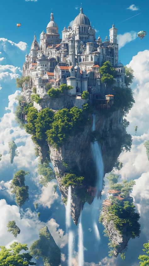 Floating City Fantasy Art, Fantasy World Art Dreams, Floating Earth, Sky Islands, Elf City, Fantasy Castles, Hyrule Castle, Earth City, Floating Island