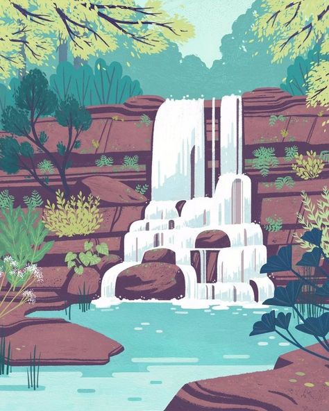 Navigator Illustration, Novel Layout, Illustration Landscape, Inktober 2024, Waterfall Landscape, Arte 8 Bits, Posca Art, Gouache Art, Landscape Designs