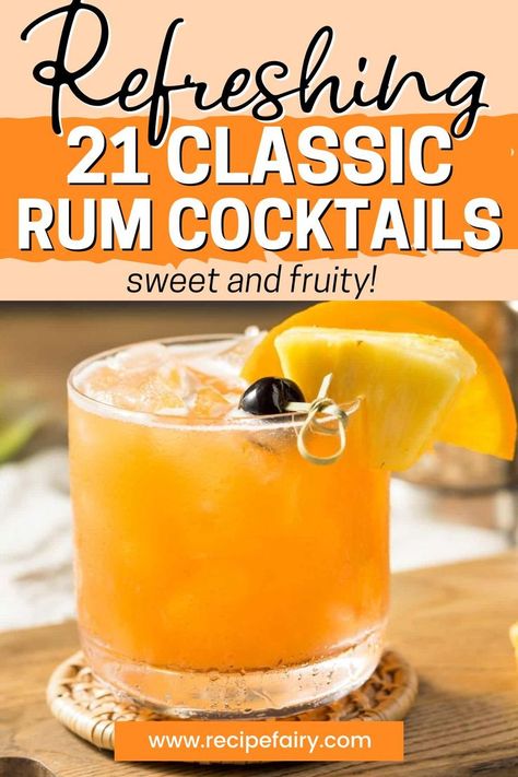 Explore a diverse range of rum cocktails that cater to every palate and occasion! From fruity and tropical concoctions perfect for poolside sipping to bold and flavorful options like the Rum Old Fashioned, there's something for everyone. Whether you prefer light or dark rum, get ready to elevate your cocktail game with these delicious recipes! Light Rum Drinks, Dark Rum Drinks Recipes, Dark Rum Drinks, Dark Rum Cocktails, Rum Old Fashioned, Rum Drinks Recipes, Rum Cocktail Recipes, Flavored Rum, Old Fashioned Drink