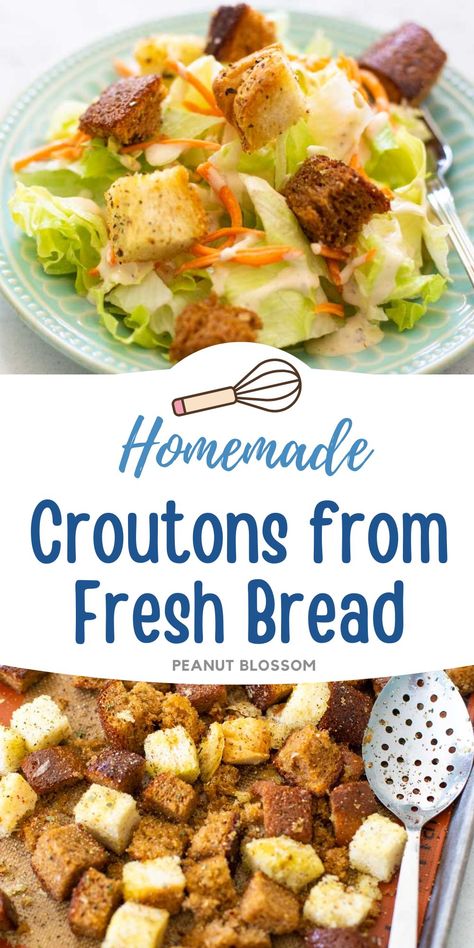 How to Make Croutons From Bread Homemade Croutons Easy Sliced Bread, Bread Croutons Homemade, How To Make Homemade Croutons, Making Croutons From Bread, How To Make Crutons, Diy Croutons From Bread, How To Make Croutons From Bread, Make Croutons From Bread, Croutons From Bread