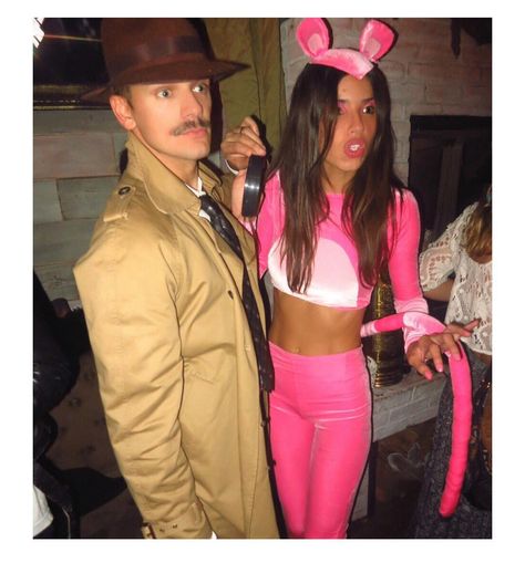 Outfits For Men Halloween, Pink Panther Detective Costume, Pink Panther And Detective Costume, Unique Women Halloween Costumes, Pink Panther And Inspector Costume, Pink Panther Outfit, Pink Panther Couple Costume, Pink Panther Costume Women, Pink Panther Halloween