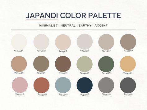 Muted neutrals, warm earthy tones, and subtle contrasts—welcome to the Japandi color palette. 🎨🌿This harmonious blend of Japanese minimalism and Scandinavian coziness brings peace and balance into your home Japandi Home Color Palette, Earthy Colour Palette Bedroom, Japanese Minimalist Color Palette, Japandi Wood Color, Japandi Color Pallete, Scandinavian Interior Design Color Palette, Neutral Pallet Color, Japandi Pallete Color, Japandi Interior Color Palette