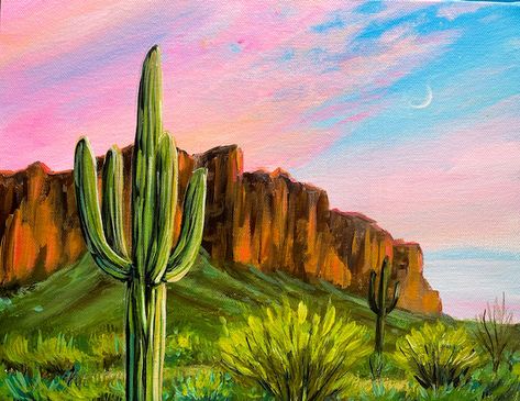 Beginners acrylic painting tutorial Ages 12 Recommended Desert Sunset Painting Easy, Desert Landscape Paintings Acrylic, Desert Painting Acrylic Easy, Acrylic Painting Desert, Desert Sunset Painting, Art Shop Ideas, Sunset Painting Easy, Superstition Mountains Arizona, Beginner Acrylic Painting