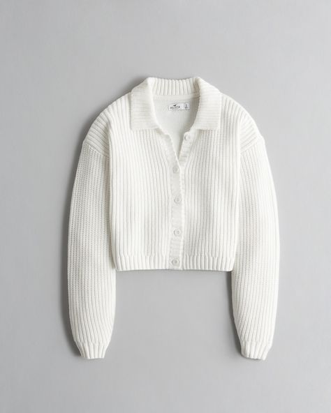 Girls Easy Cropped Polo Cardigan | Girls Tops | HollisterCo.com Hollister Cardigan, Polo Cardigan, Cropped Polo, Clothing Winter, Teen Clothing, Simple Girl, Winter 2022, Girl Top, Outfits For Teens