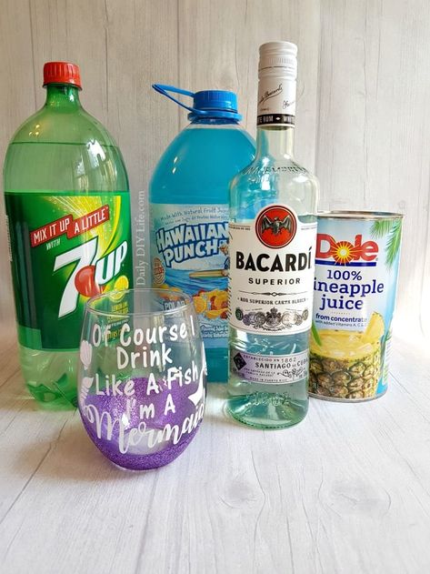 Mermaid Rum Punch Recipe, Spiked Hawaiian Punch Recipes, Green Hawaiian Punch Alcohol, 2 Gallon Alcoholic Punch, Alcohol Drinks By The Gallon, Mermaid Rum Punch, Mermaid Punch Alcoholic, Gallon Jug Mixed Drinks, Alcoholic Drinks By The Gallon