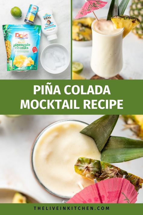 This virgin piña colada mocktail recipe is easy to make with only 4 ingredients! Enjoy a creamy and refreshing tropical drink without the alcohol and without feeling left out. This delicious mocktial is one of the best drinks for summer thanks to the pineapple and coconut flavors. Give it a try and you’ll see! Pina Colada Recipe Non Alcoholic, Virgin Piña Colada, Kid Friendly Vegetarian Recipes, Drinks For Summer, Pina Colada Mocktail, Virgin Pina Colada, Pina Colada Recipe, Pineapple And Coconut, Spiced Drinks