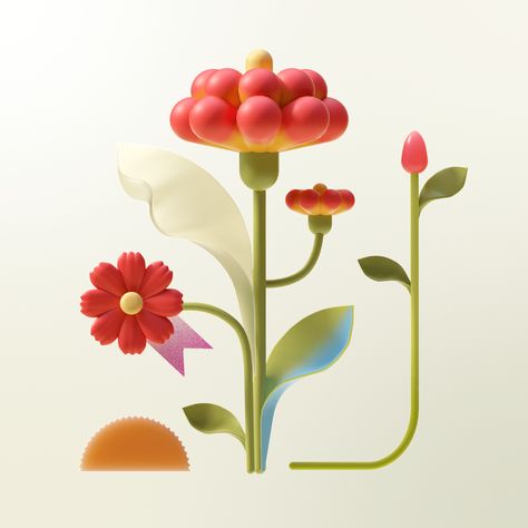 NAVER 3D Icon - The Family Month on Behance 3d Design Art Graphic Designers, Illustration 3d Design, 2024 Graphic Design, Flower Graphic Illustration, 3d Poster Design, 2d Flowers, Flowers Icon, Film Illustration, Jogger Scrubs