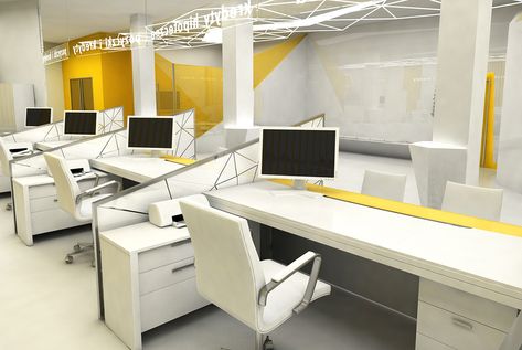 projekt wnętrza banku on Behance Financial Design, Bank Interior Design, Bank Interior, Creative Office Decor, Banks Office, Bank Design, Different Ideas, Yellow Interior, Counter Design