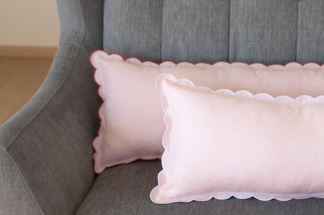 Baby Pink or Blush Pink Linen Scalloped Edge Lumbar Pillow Cover With White or Dark Pink Detailing 12x36'' Size - Etsy Scalloped Pillow, Light Pink Pillows, No Sew Pillow Covers, Crib Pillows, Pastel Pillows, Pink Crib, Pink Throw Pillows, Baby Pink Colour, Pink Pillows