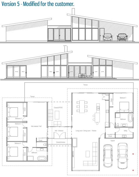 house design modern-house-ch286 42 Mid Century House Plans, Mid Century Modern House Plans, Modern Floor Plans, Home Design Floor Plans, House Construction Plan, House Layout Plans, Beautiful House Plans, Family House Plans, Modern House Plan