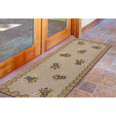 This light-hearted collection of indoor/outdoor area rugs will bring a smile to your face. Sprinkle some color into your indoor or outdoor decor with the bright, richly-blended colors and playful bee design. Hand-hooked with weather-resistant fiber, these rugs are practical for high-traffic areas in your home like your entryway, kitchen, laundry room, and kid’s rooms or your outdoor space, giving it a fresh and fun look. Rug Size: Runner 2' x 5' | Multi Color Indoor / Outdoor Area Rug - August G Lavender Area Rug, Bee Kitchen, Blended Colors, Light Blue Rug, Bumble Bees, Entryway Kitchen, Yellow Area Rugs, Cozy Kitchen, Bee Decor