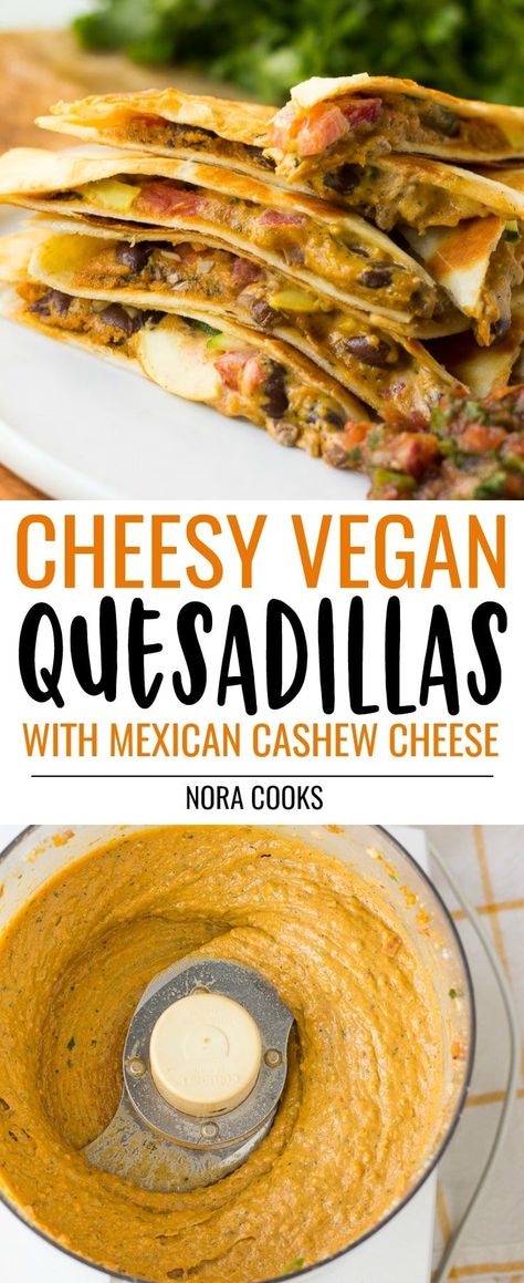 Vegan Quesadillas, Vegan Quesadilla, Beans And Vegetables, Vegan Cashew Cheese, Cheese Quesadillas, Vegan Mexican Recipes, Healthy Vegan Snacks, Mexican Cheese, Vegan Lunch