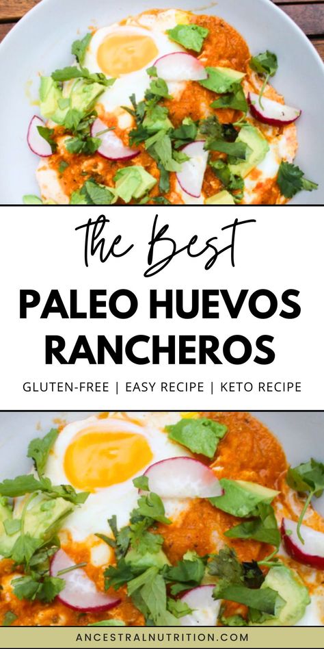 Need a quick, healthy breakfast? This Paleo Huevos Rancheros recipe is loaded with gluten-free ingredients like eggs, tomatoes, and avocado, perfect for a low-FODMAP, keto-friendly morning meal! Ready in 20 minutes, it’s flavorful and satisfying. Save it to your Mexican Breakfast board and add some Mexican zest to your morning! Huevos Rancheros Easy, Plain Salad, Tomatoes Eggs, Traditional Mexican Breakfast, Huevos Rancheros Recipe, Primal Living, Ancestral Nutrition, Mexican Flavors, Mexican Breakfast Recipes