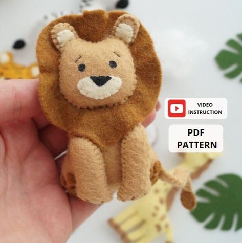 Felt Lion Sewing Pattern PDF, Safari Felt Animals, Baby Mobile Toys, Felt Ornaments, Felt toys, Plush Pattern DIY Lion Felt Ornament, Felt Giraffe Pattern Free, Felt Lion Pattern, Felt Toys Diy Free Pattern, Felt Lion, Felt Giraffe, Kawaii Amigurumi, Felt Toys Diy, Baby Toys Newborn