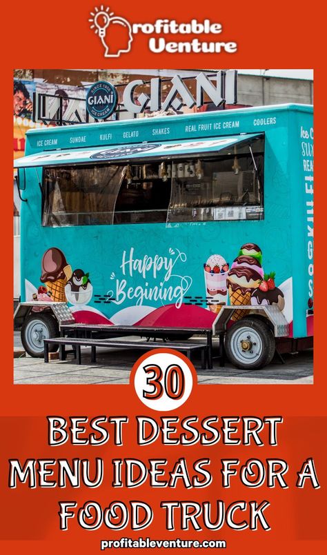 The dessert menu is popular in the food truck industry, you can easily find food trucks selling it. This is because dessert is eaten by almost everyone; both young and old. Here ate the 30 Best Dessert Menu ideas for a Food Truck! Food Truck Colors, Popular Food Truck Food, Sweet Food Truck Ideas, Southern Food Truck Recipes, Food Truck Favorites, Desserts For Food Truck, Desert Food Truck Ideas, Good Truck Menu Ideas, Best Food Truck Ideas