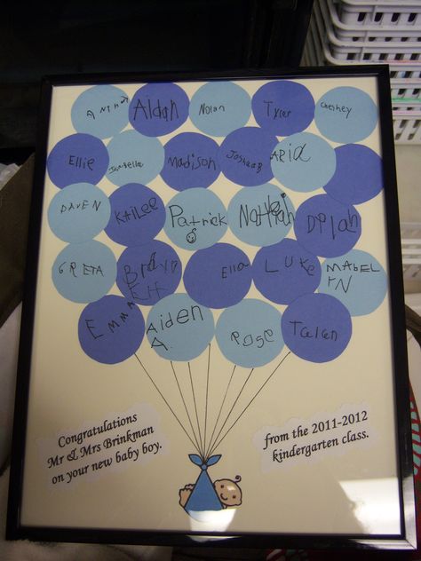 Made this for Patrick's Kindergarten teacher. The class had a baby shower for her and I had all of them sign it as a keepsake. Birthday Gifts For Teachers, Homeroom Mom, Room Parent, Coworker Gifts, Teacher Birthday Gifts, Room Mom, Teacher Cards, Birthday Crafts, You're Invited