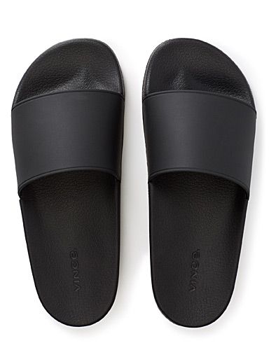 Monochrome slides Men | Vince | Men's Sandals: Shop Online in Canada | Simons Adidas Slides Men, Indian Sandals, Slides For Men, Slides Adidas, Crocs Fashion, Cool Slides, Adidas Slides, Men Slides, Sandals For Men