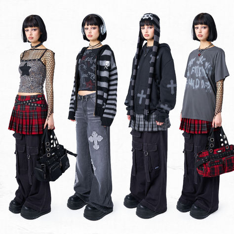 #mingalondon #sleazeriot #punkvibes #rockstarenergy #grungyoutfits #skulls #crosses #tartan #miniskirts #knitwear #oversizedfit #red #graphicprints #90svibe #grungeaesthetic #grungestyle #aesthetic #grungegirl #outfitinspo #outfitinspiration #outfitideas #styleinspo #grungegirl #aestheticoutfit #90s #90sfashion #00s #vintageoutfits #vintageaesthetic #aestheticoutfits #style #fashioninspo #ootd #outfits #cuteoutfits #grungeclothing #grungeclothes #y2kfashion #y2kclothing #y2kclothes Pants Grunge, Check Designs, 2000s Japanese Fashion, Look Festival, Street Outfits, Grunge Jewelry, Punk Clothing, Alt Outfits, Mini Skirt Dress