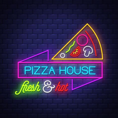 House Neon Sign, Brick Vector, Pizza Store, Creative Pizza, Portfolio Booklet, Pizza House, Led Wall Decor, Pizza Logo, Wall Brick