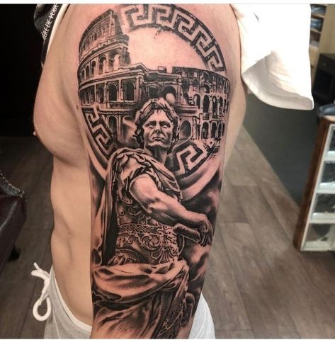 Hoplite Tattoo, Julius Caesar Tattoo, Legs Tats, Caesar Tattoo, Versace Tattoo, Greek Tattoo Ideas, Greece Tattoo, Roman Tattoo, Greek Tattoo