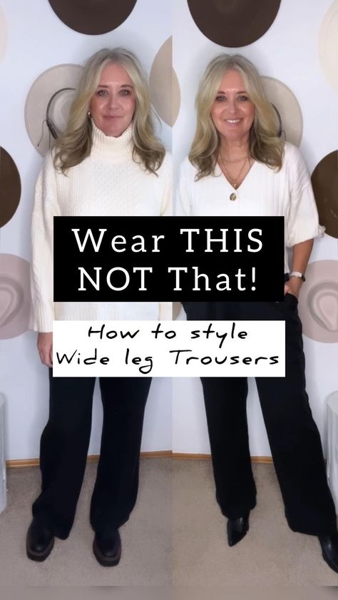 HOW TO STYLE…Wide leg trousers with sweaters and boots 🖤 here are some tips: 🛑DON’T wear an oversized boxy sweater ✅DO wear a cropped or… | Instagram Pfp Aesthetic Christmas, Christmas Pfps Aesthetic, Christmas Pfp Aesthetic, Christmas Dress Ideas, Casual Christmas Dresses, Christmas Dress Outfit, Christmas Pfps, Wide Leg Trousers Outfit, Styling Wide Leg Pants