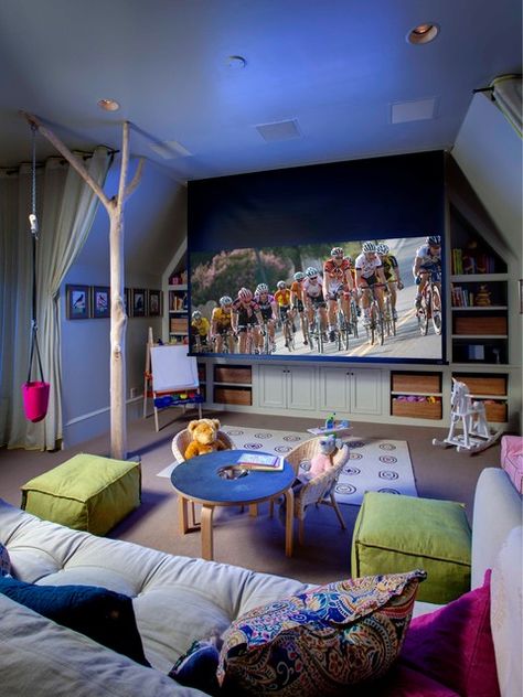 Wonderland Room For The Whole Family 18 Marvelous Attic Home Cinema Designs Basement Remodeling Before And After, Home Cinema Design, Whole Home Audio, Remodeling Trends, Home Theater Room Design, Theater Room Design, Cinema Design, Media Room Design, Childrens Playroom