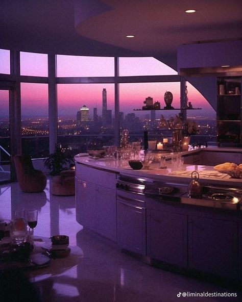 Penthouse Apartment Aesthetic, Penthouse Aesthetic, 80s Luxury, Synthwave Aesthetic, 90s Interior, 80s Interior Design, 80s House, Miami Apartment, 80s Home