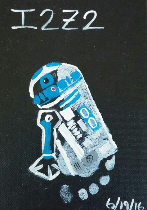 Personalized R2D2 baby footprint ❤ Great Father's Day Gift for geeky dads! Star Wars Craft Ideas, Starwars Fathers Day Craft, Father’s Day Painting Ideas Baby, Star Wars Fathers Day, Star Wars Fathers Day Cards, Military Fathers Day Crafts For Kids, Infant Art, Poppy Craft, Toddler Craft